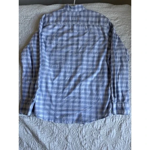 American Rag Cie Mens Medium Long Sleeve Plaid Blue Button Up Shirt 100% Cotton - Picture 8 of 8